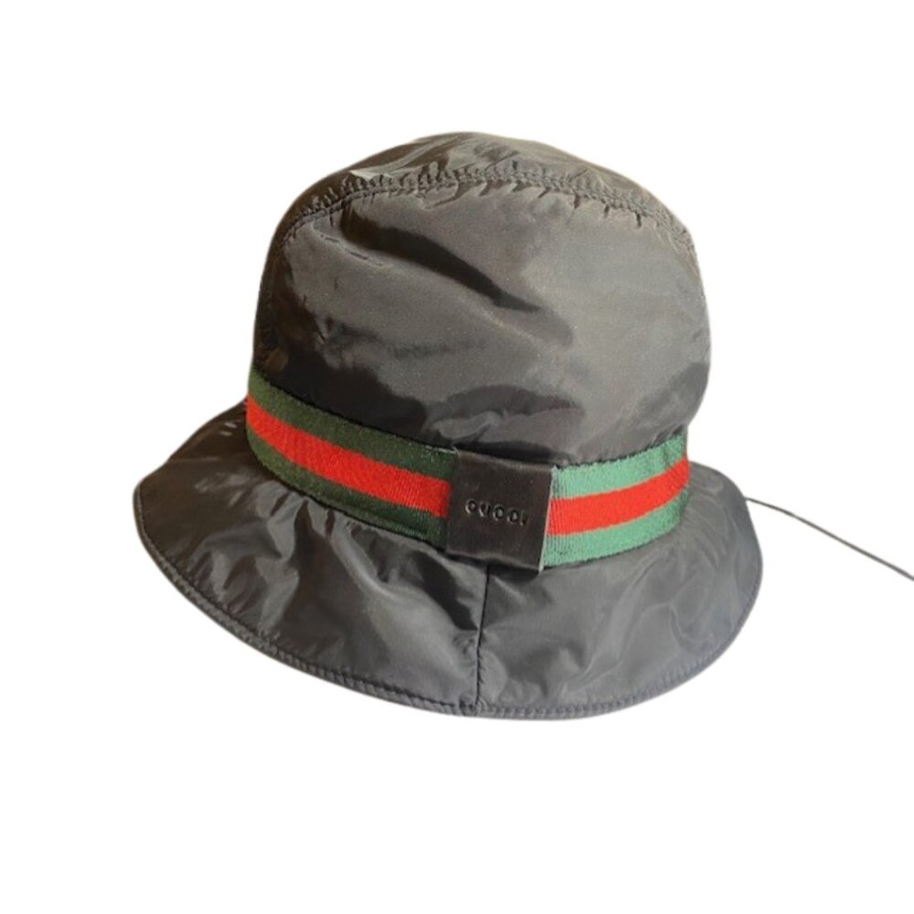 Gucci Black Nylon Bucket Rain Hat Web Stripe Logo - Picture 2 of 5